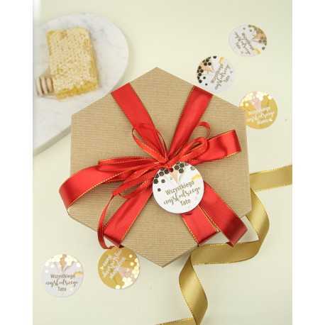 Mały podarunek z herbatą i miodem z dodatkami - heksagon mały